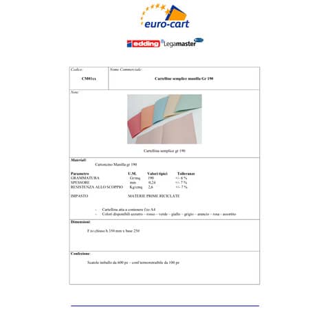 Cartelline semplici EURO-CART Cartoncino Manilla 25x35 cm gr. 190 arancio conf. da 100 pezzi - CM01AR190_DESK